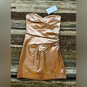 NWT ZARA Rose Gold Champagne Metallic Strapless Dress